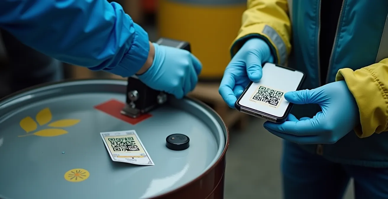 Estación de etiquetado con sistema QR para trasvase de productos químicos