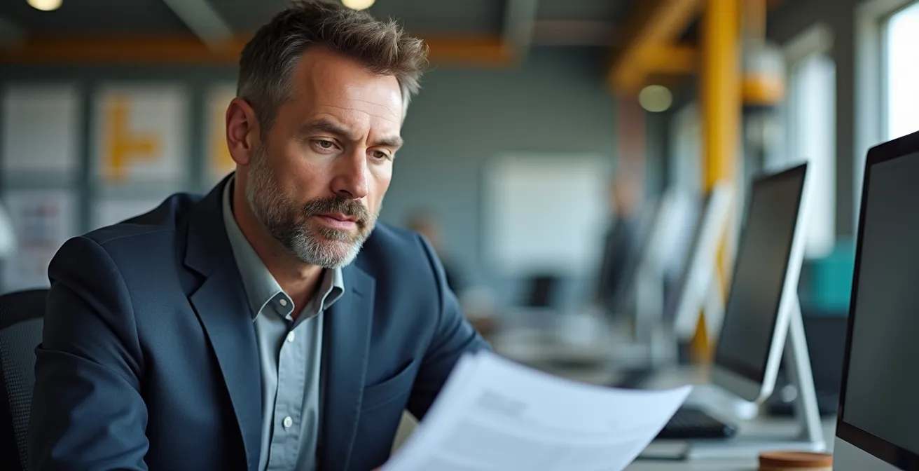 Profesional revisando informe de higiene industrial con gráficos de exposición