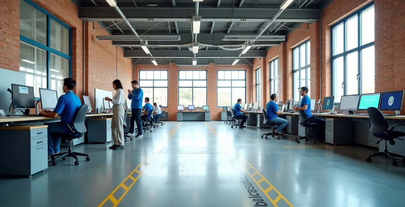 Sistema visual de rotación de tareas ergonómicas en entorno laboral español