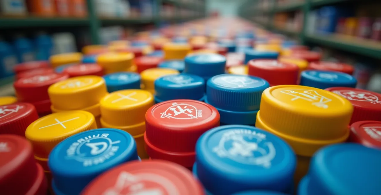 Sistema de etiquetado por colores en estantería de productos químicos de taller